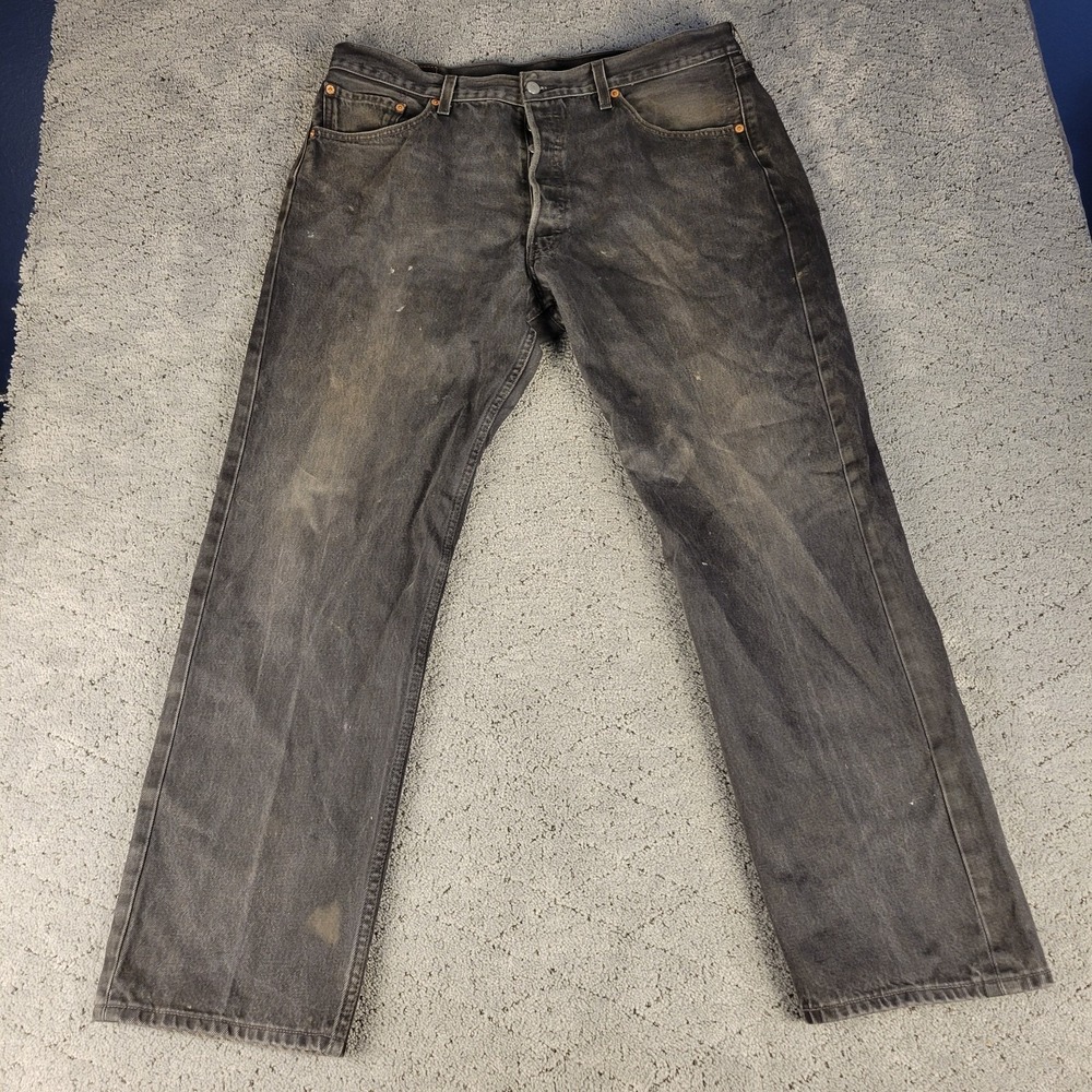 VTG Levis 501 Jeans Mens 38x30 Black Distressed 501-0660 Button Fly Y2K 2001